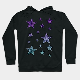 Purple Teal Ombre Faux Glitter Stars Hoodie